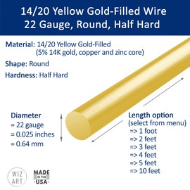 22 Gauge, Round, Half Hard, 14/20 Yellow Gold-Filled Wire - 1 FT - for Jewelry Art from WIZART