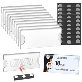 OFFCUP Magnetic Name Badge Holder, 10pcs 75x32mm Magnetic Name Tags, Magnetic Name Badges with 3 Strong Neodymium Magnets Magnetic Name Plate ID Holder for Clothes School Office Conference (Black)