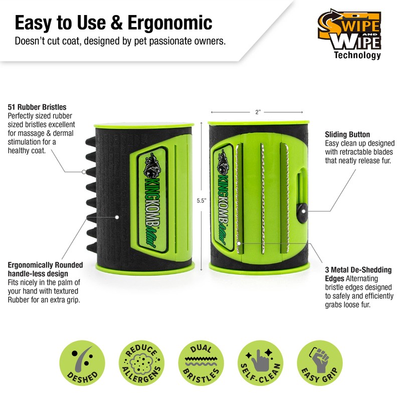 King Kanine Mini King Komb Pet Grooming Brush, Self Cleaning