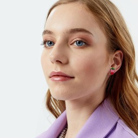 Flyonce Cute Strawberry Earrings for Women, Red Enamel Crystal Hypoallergenic Lovely Funny Fruits Small Stud Charms Birthday Easter Gifts for Daughter Niece