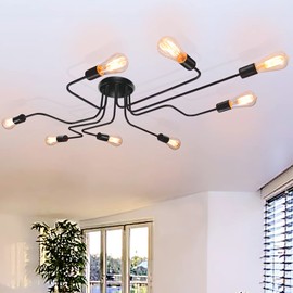 jose2015 Modern Sputnik Light Fixture, Black Dining Room Ceiling Light with E26 Socket,Lampara para Comedor Moderna for Kitchen Living Room Bedroom Office(8-Light No Bulbs)