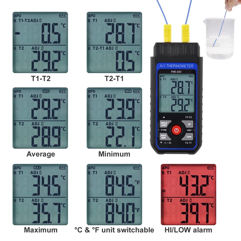 Thermocouple Thermometer Digital K Type Thermometer with 4 Thermocouples, -328~2500℉