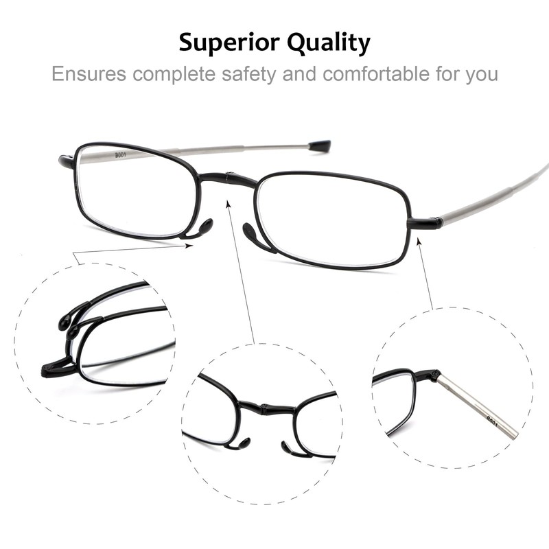 prtcslwd 3 Pack Folding Reading Glasses Stainless Steel Mini Anti-Blue