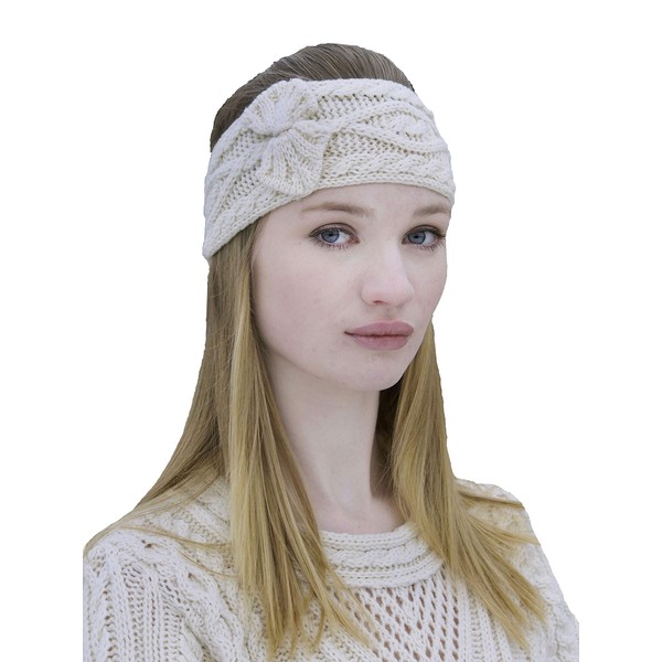 Aran Crafts Ladies One Size Irish Cable Knit Headband (100% Merino Wool), Natural, One Size