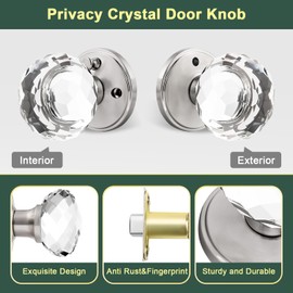 Lepushom 5 Pack Crystal Door Knobs Interior, Elegant Satin Nickel Glass Door Knobs, Keyless Privacy Door Locks for Bedrooms and Bathrooms