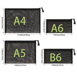 24 Pack Mesh Cosmetic Bags Nylon Makeup Bags Mesh Zipper Pouch Pencil Case Travel Organizer Bags 4 Sizes, Black