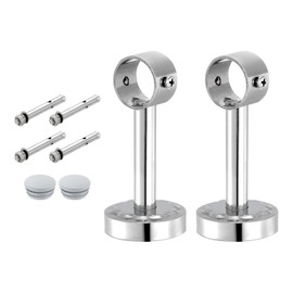sourcing map 4 Set 5.91inch Ceiling Mount Bracket Fit 1.26inch Pipe, Stainless Steel Curtain Rod Holder Closet Rod Holders for Wardrobe Bathroom Curtain Pipe, Silver