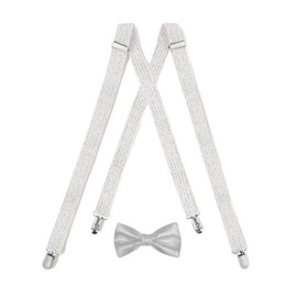 Tuxedo Park Silver Metallic Mens Bow Tie & Suspender