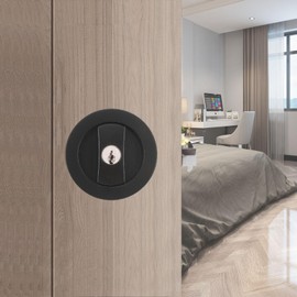 Betensh Schiebetürschloss Rundes Taschentürschloss mit Schlüssel unsichtbares Einbautürschloss Schwarz-66mm Taschentür Hardware Schloss