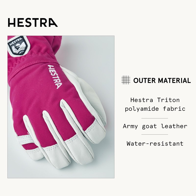 Hestra Boys Kid's Army Leather Heli Ski 5 Finger Gloves