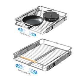 SUZLON 2Pack Expandable Pull Out Cabinet Organizer,12.2~17.9" W x 22.5" D Heavy Duty Slide Out Shelves Adjustable Height Cabinet Pull Out Shelves,Expandable Width Spice Rack Organizer for Kitchen