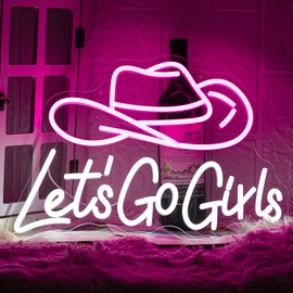 LMSIGNLY Let's Go Girls Neon Sign Pink White Cowboy Hat Neon Signs Letter Led Light up Cowboy Hat Neon Sign for Wall Decor Dimmable USB Powered for Cowboy Bar Bedroom, Livingroom Christmas Birthday
