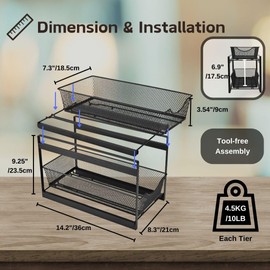 IBERG Under Sink Organizer, 2-Tier Mesh Metal Sliding Storage Basket, Multi-Purpose Pull-out Organizer, Storage Solution for Kitchen, Bathroom and Pantry (Black)