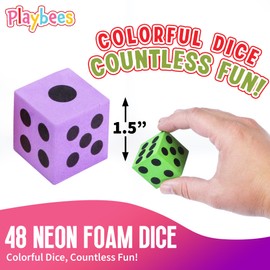 Playbees Neon Big Foam Dice Set - 48-Pack, Jumbo, and Colorful Dice for Kids - Ideal for Boosting Math Skills, Great Gifts, and Party Fun