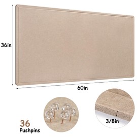 Large Bulletin Board, 60x36 Inches Cork Board Alternative, Large Felt Board Decorative Pin Board for Wall, Foldable Photo Board Self-Adhesive Vision Board with 36 Pushpins Khaki