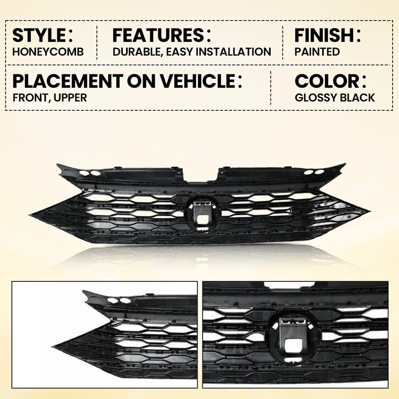 YLT AUTO Front Bumper Cover Upper Grille Replacement Shroud Gloss