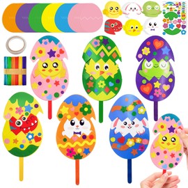Cinrobiye 24 Set Easter Craft kit DIY Bunny Eggs Make You Own Easter Egg Chick Rabbit Ornaments Stickers for Toddlers Home Preschool Spring Party Favors Arts and Crafts Activities Project