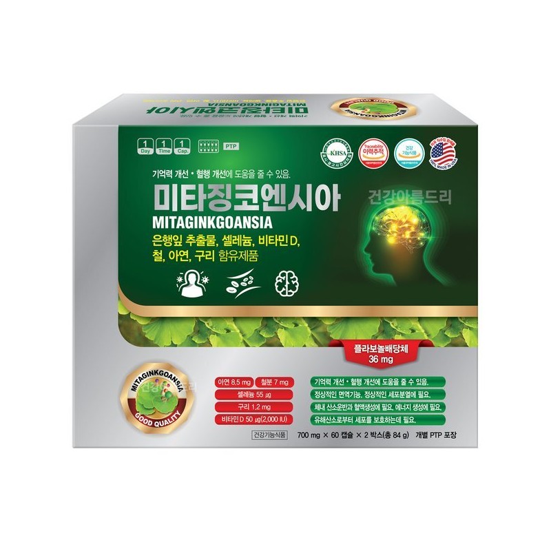 미국 미타징코엔시아 120캡슐 은행잎추출물 영양제 셀레늄 아연 비타민D USA Mitam