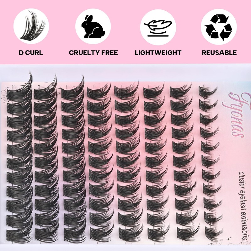 Fyonas Lash Clusters Manga Eyelash Clusters 88Pcs D Curl Cluster
