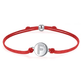 J.Endéar Lucky Red Cord Bracelet with Letters for Women 925 Silver Cubic Zirconia Bracelet Girls Adjustable Bracelet Boys Jewellery, Silver