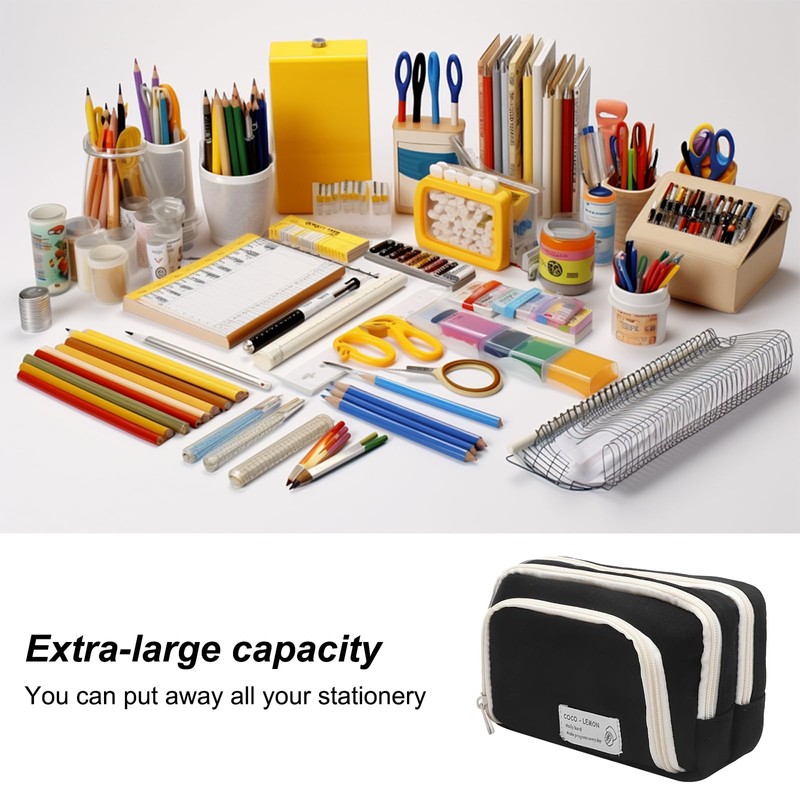 Large Pencil Case Study Must Haves, Aesthetic Pencil Case, Black