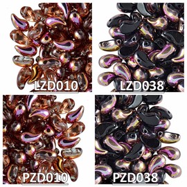 4x20pcs Set aus tschechischen ZoliDuo-Glasperlen. Tropfenförmig, 5x8mm. 2 Löcher. Zwei Farben in rechten und linken Versionen. Insgesamt 80 Stück. Set für Schmuckherstellung.