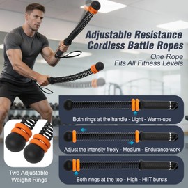 QWBthnk Adjustable Ropeless Battle Ropes, Weighted Cordless Battle Ropes for Home Gym, Quiet Non-Slip Exercise Ropes for Home Workout, Portable Battle Rope for HIIT Strength & Low-Impact Cardio