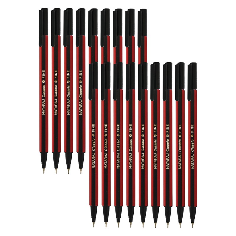 NATARAJ Classy 20 x 0.7mm Fine Point BLACK Ballpoint Pens