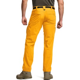 CQR Men's Quick Dry Tactical Pants, Water Resistant Outdoor Pants, Lightweight Stretch Cargo Work Hiking Pants, Rocky Cargo W/Belt Amber, 36W x 30L