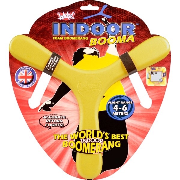Wicked Indoor Booma - Yellow. The World's Best Indoor Boomerang. Special "Memorang" Safe Foam Boomerang For Kids & Adults To Play Safe At Home / Backyards.