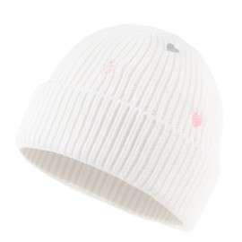 PEECABE Winter Hat for Baby Girls Heart Toddler Beanie Knitted Girl Beanies Hats Warm Skull Caps for Newborn Infant Girls (0-6 Months, White)