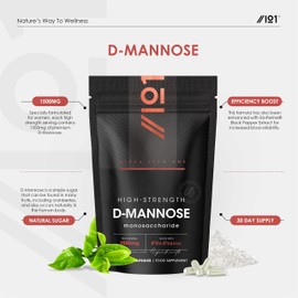 D-Mannose 1500mg with BioPerine® – 90 Vegan Capsules – Made with BioPerine® Black Pepper for Higher Bioavailability – Resealable and Recyclable Pouch – by Alpha01®