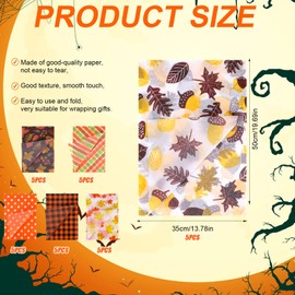 30 Sheet Thanksgiving Tissue Paper, 13.78x19.69in Thanksgiving Gift Fall Wrap Paper with 6 Style Autumn Gift Wrapping Supplies for Holiday Party Decoration