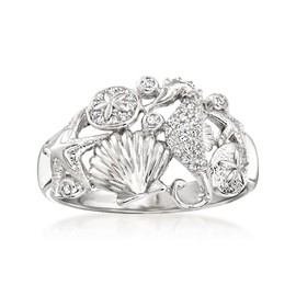 Ross-Simons 0.10 ct. t.w. Diamond Sea Life Ring in Sterling Silver. Size 7