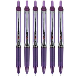 Advantage Gifts Precise V5 RT Retractable Rolling Ball Pens, Extra Fine Point (.5mm), Purple Ink, 6-pk; Premium Comfort Grip, Bundle with Plastic Reusable Pouch