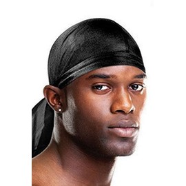 Durag Cap, Wave Cap for Men, Black Silky Durag for Men, Durag Head Cover for Locs, Satin Hair Wrap, Silky Head Wrap for Sleeping, Locs Cap, Wave Cap, Doo Rag Men, Dorag for Men and Women, Soft, Black