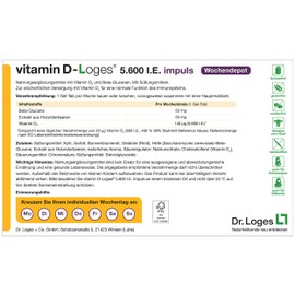 vitamin D-Loges® 5,600 IU impuls 60 Gel Tabs, Weekly Depot, High Dose, Practical Gel Tab for the Whole Family, with Beta-Glucan and High-Quality Extract of Elderberries