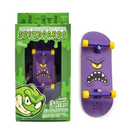 SPITBOARDS 34 mm x 96 mm Pro Fingerboard Set-Up (Complete) | Real Wood Deck | Pro Trucks with Lock Nuts and Pro Bushings | Polyurethane Pro Wheels with Bearings | Purple Face