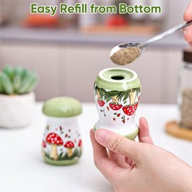 Ceramic Mushroom Salt and Pepper Shakers Set – Whimsical Kitchen Decor, Hand-Painted Spice Containers for Table and Countertop