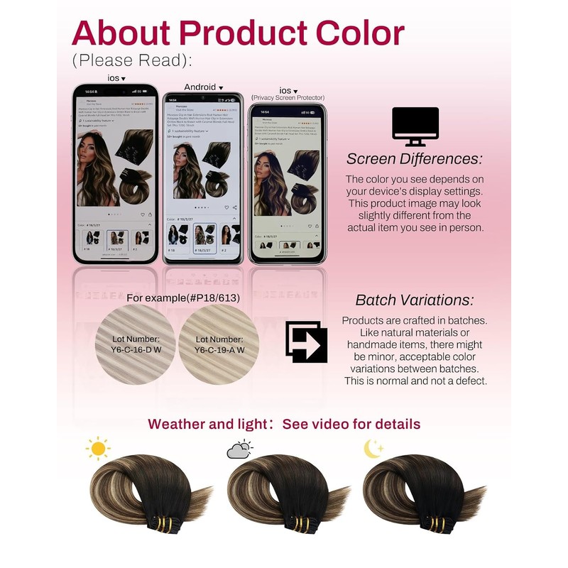 Clip in Hair Extensions Black Brown Ombre Low Bulk 16
