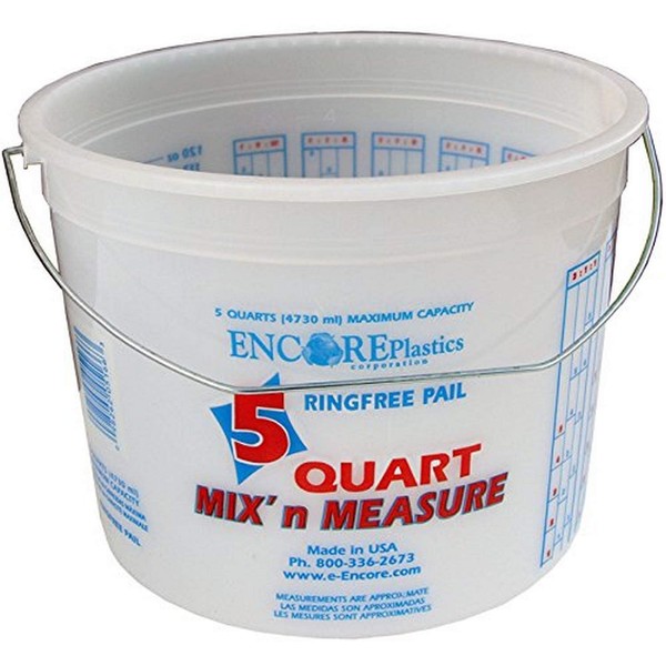 Encore Plastics 5166 Mix 'N Measure Ringfree Plastic Pail with Wire Handle, 5-Quart