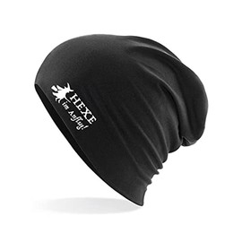 HUURAA Beanie Witch in Anflug Unisex Hat with Funny Motif Gift Idea for Friends and Family, black