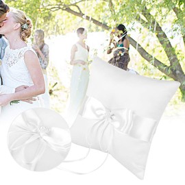 Ejoyous Ring Pillow Wedding Registry Office Satin Ribbon Wedding Ring Pillow Wedding Ring Cushion with Bow for Proposals, Engagements or Wedding Rings Beach Wedding Party Ceremony (20 x 20 cm)