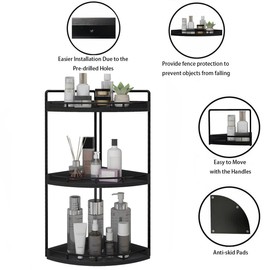 Dorhors 3-Tier Corner Bathroom Organizer Countertop for Storage,Vanity Tray,Wood Counter Organizer for Kitchen,Bathroom,Dresser (Black)