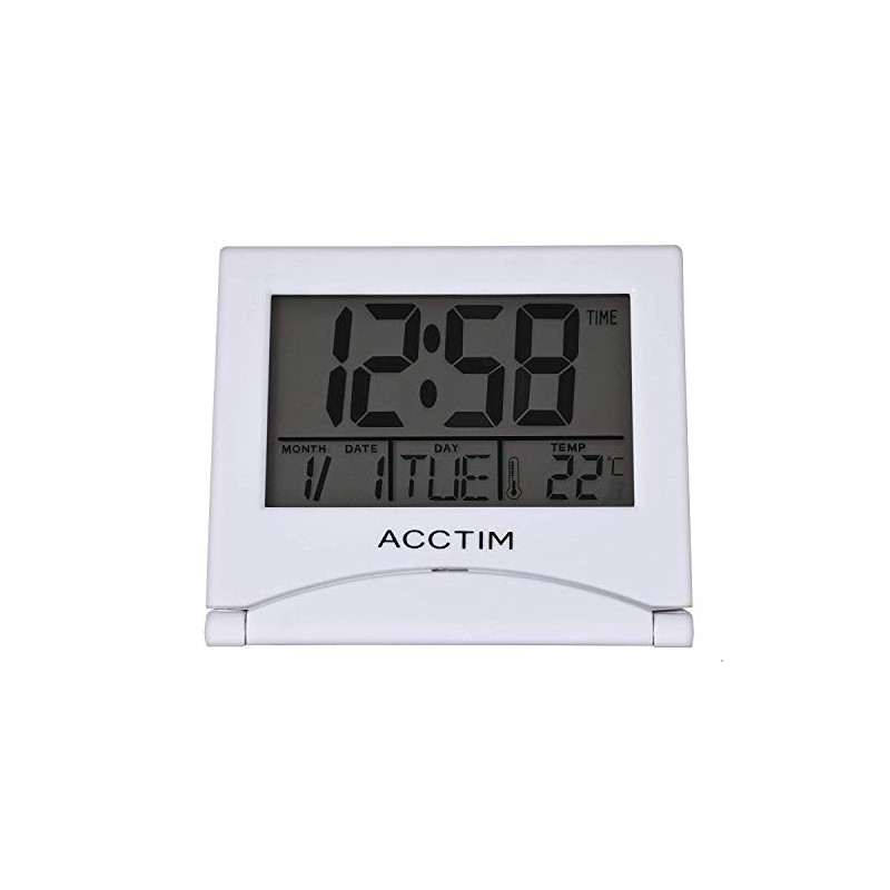 Acctim Mini Flip 2 Folding Travel LCD Alarm Clock White