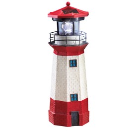 Jumbl 15" Red Solar Lighthouse with Rotating LED – Nautical Outdoor Resin Décor for Coastal Gardens and Yards