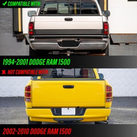 USR 94-01 Ram Pickup License Plate Light – LED Rear Lamps (Left + Right) Pair - Compatible with 1994-2001 Dodge Ram 1500 Pick Up / 94-02 2500/3500 Trucks All Models (LED WHITE 6000K w/RED UPGRADE)