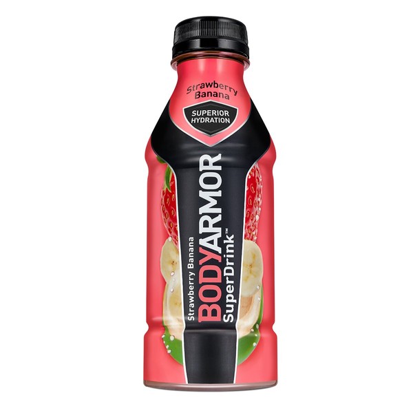 BodyArmor SuperDrink, Electrolyte Sport Drink, Strawberry Banana 16 Oz (Pack of 24)