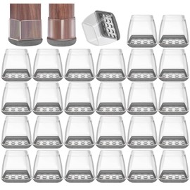 32PCS Round & Square Chair Leg Floor Protectors - Furniture Sliders for Hardwood Wood Floors - Narrow Felt Pads for Chair Feet in Barstool Kitchen Dining Room(Square-Grey, Large)