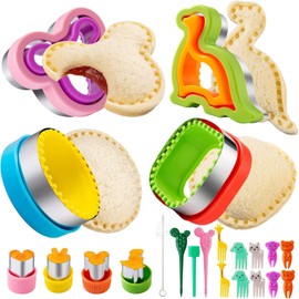 UKKQES Sandwich Cutter for Kids Lunch 22 Pcs (Large), Sandwich Maker, Cookie Cutters and Sealer Set, Bread Decruster, Dinosaur Mickey Square Circle Shape for Boys Girls